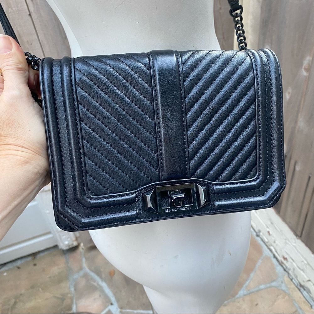 Rebecca Minkoff Love Chevron-Quilted Crossbody Bag in black
